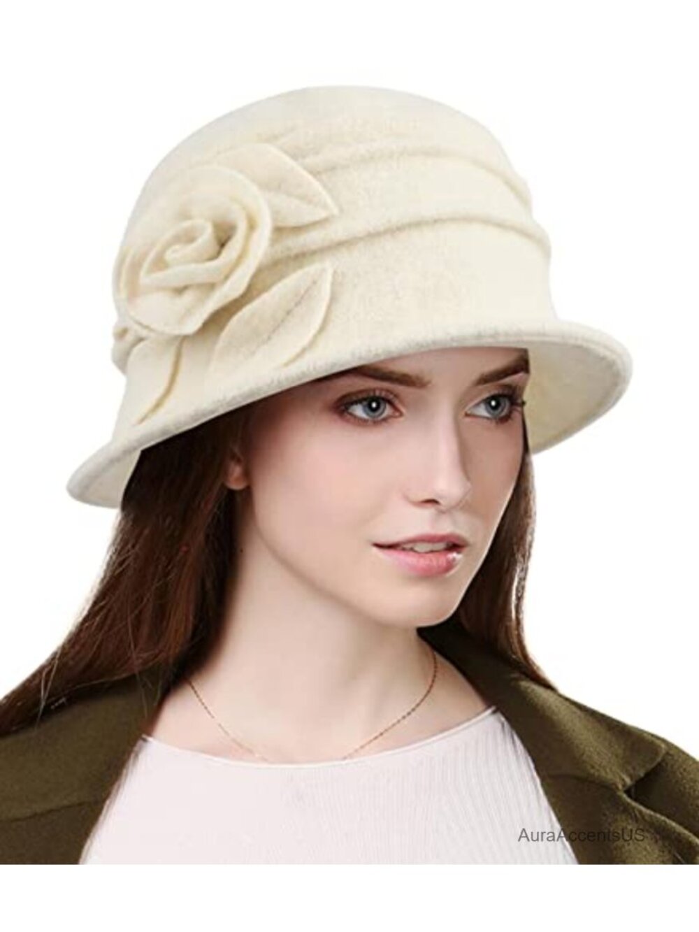 Wool Beret French Vintage Cloche 1920s Handmade 3D Floral Winter Hat